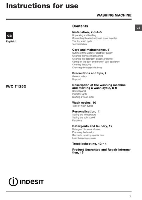 indesit iwc71252 instructions.